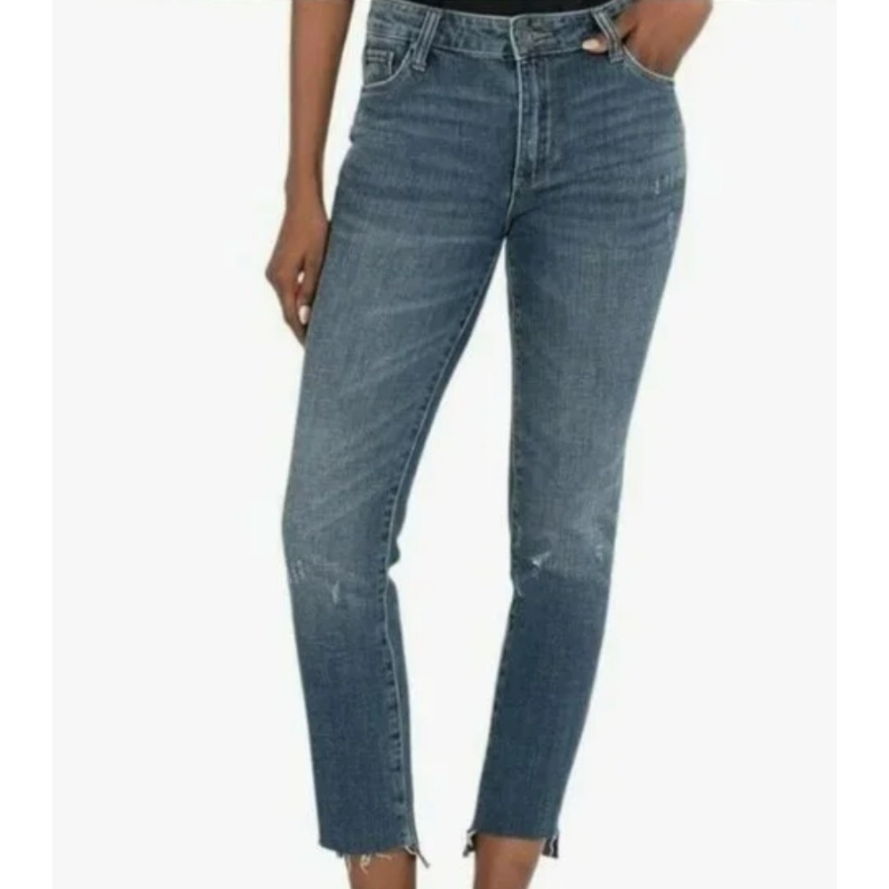 KUT FROM THE KLOTH Reese Ankle Straight Leg Jeans DISTRESSED STRETCH DENIM sz 6